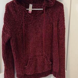No Boundaries Maroon Cowl Neck Sweater With A Hood